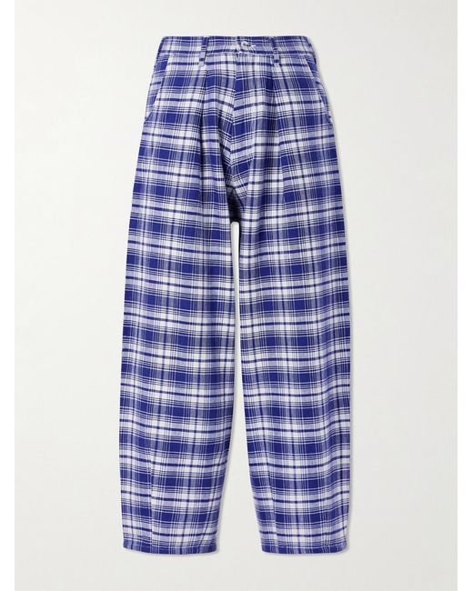 STORY mfg. Blue Lush Wide-leg Checked Organic Cotton Trousers for men