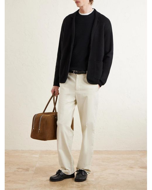 Inis Meáin Blue Caoladóir Basketweave Textured Cotton And Cashmere-blend Sweater for men