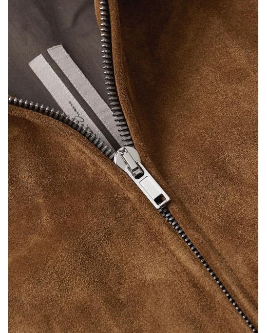 Rick Owens Brown Brad Webbing-Trimmed Suede Bomber Jacket for men