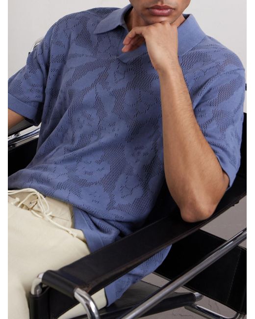 NN07 Blue Ryan Flower 60019 Knitted Cotton Polo Shirt for men