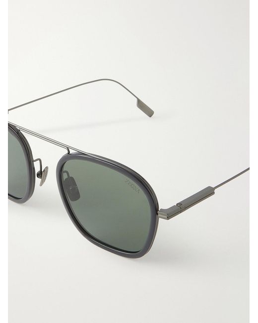 Zegna Green Round-frame Titanium Sunglasses for men