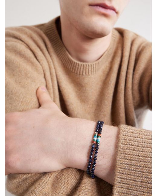 Sterling Multi-Stone Beaded Bracelet di Mikia in Black da Uomo