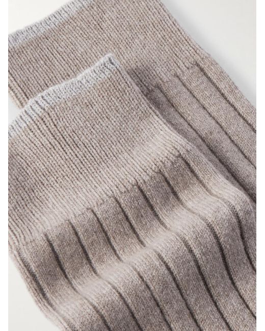 Brunello Cucinelli Gray Ribbed Virgin Wool-Blend Socks for men