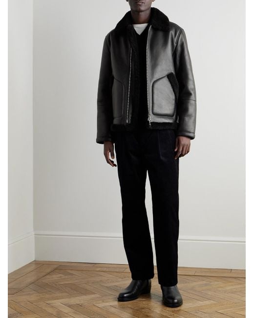 Mr P. Black Shearling-Lined Nappa Leather Trucker Jacket for men