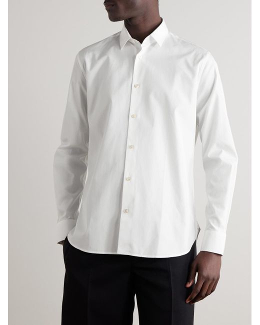 Saint Laurent White Slim-Fit Cotton-Poplin Shirt for men