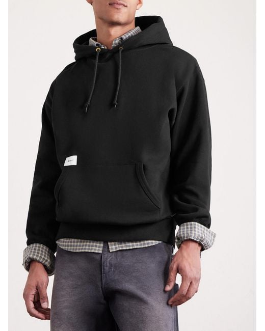 (w)taps Black Aon Logo-Appliquéd Cotton-Jersey Hoodie for men