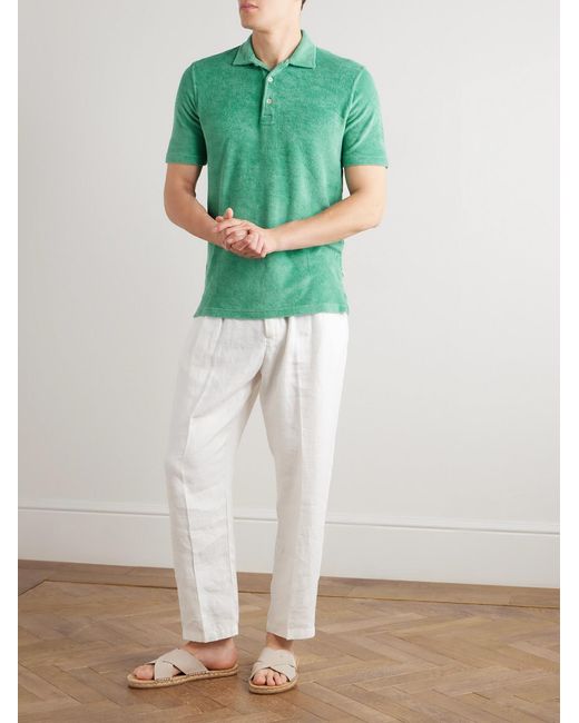 Fedeli Green Mondial Slim-Fit Cotton-Terry Polo Shirt for men