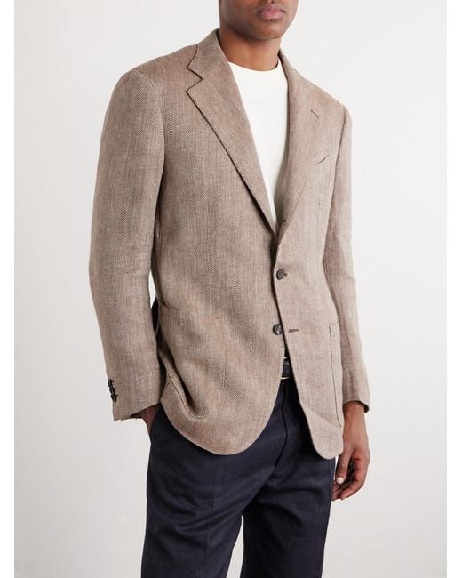 J. Mueser Brown Herrinbone Linen Blazer for men