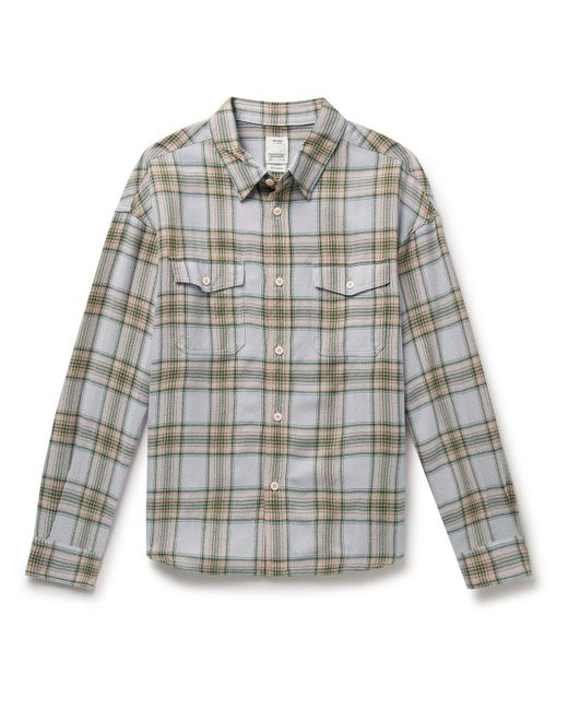 Visvim Gray Pioneer Checked Wool And Linen-blend Flannel Shirt for men