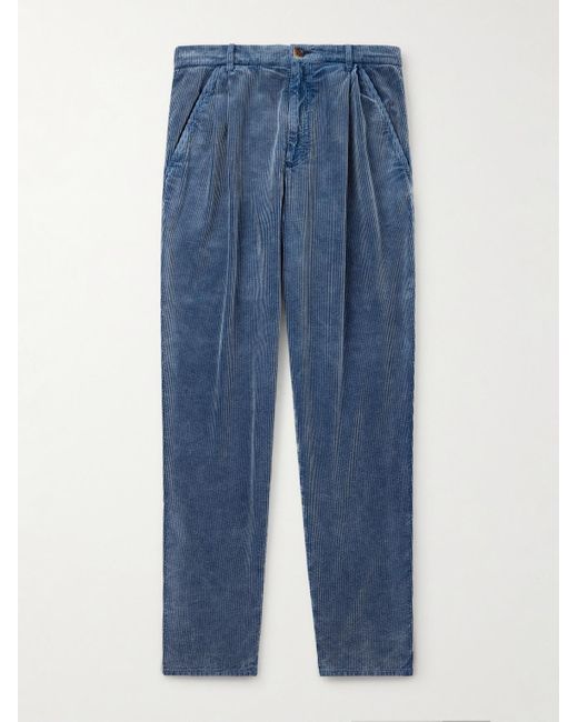 Brunello Cucinelli Blue Tapered Cotton-Corduroy Trousers for men