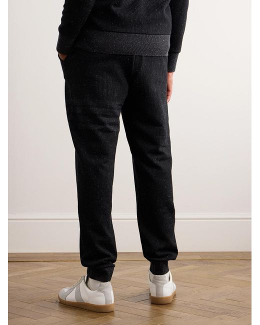Pantaloni sportivi in misto cotone e seta a coste con logo applicato di Thom Browne in Black da Uomo