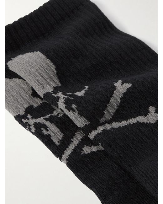 MASTERMIND WORLD Black Logo-jacquard Ribbed Cotton-blend Socks for men