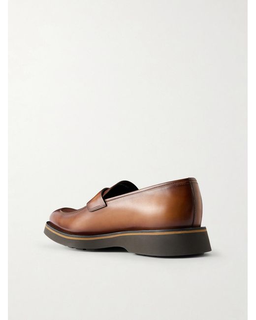 Berluti Brown Alessio Venezia Leather Loafers for men