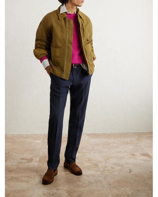 Canali Blue Tapered Linen And Wool-Blend Twill Suit Trousers for men