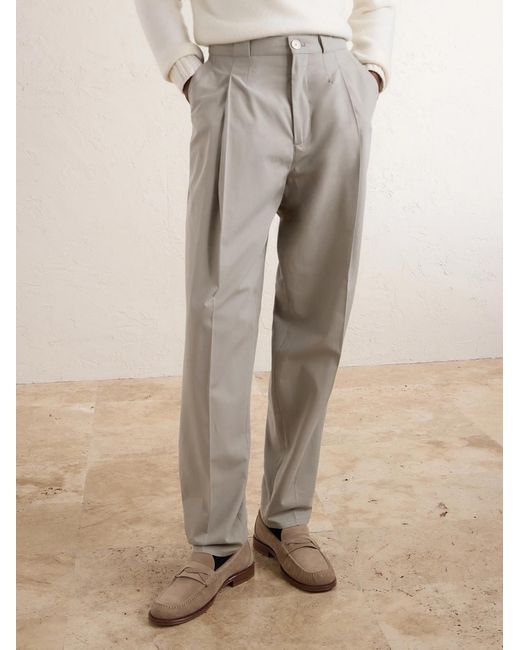 Brunello Cucinelli Natural Straight-leg Pleated Cotton-twill Trousers for men