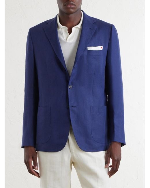 Kiton Blue Linen Blazer for men