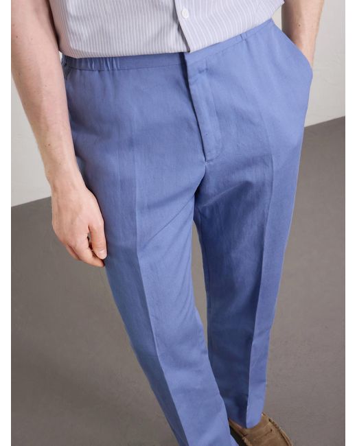 Paul Smith Blue Straight-Leg Cotton, Linen And Lyocell-Blend Trousers for men