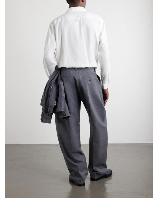 Sacai Gray Barrel-Leg Belted Woven Trousers for men