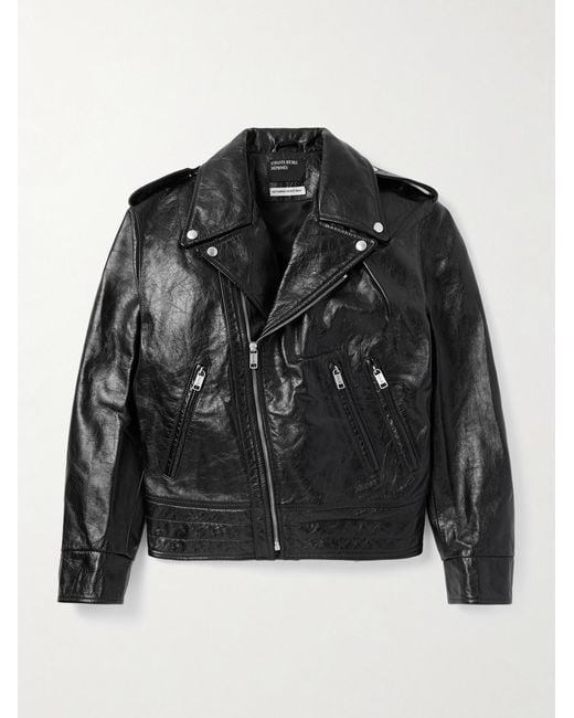Enfants Riches Deprimes Black Distressed Leather Biker Jacket for men