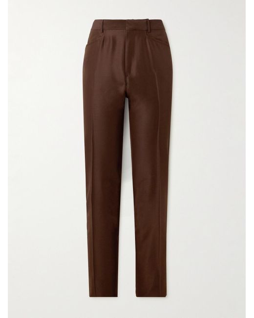 Tom Ford Brown Straight-leg Wool And Silk-blend Trousers for men