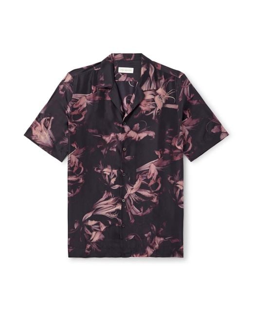 Dries Van Noten Black Camp-Collar Printed Silk-Habotai Shirt for men