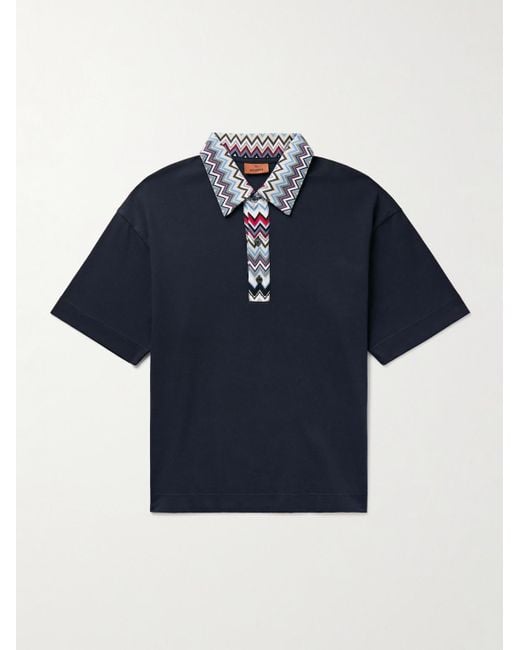 Missoni Blue Striped Cotton-jersey Polo Shirt for men