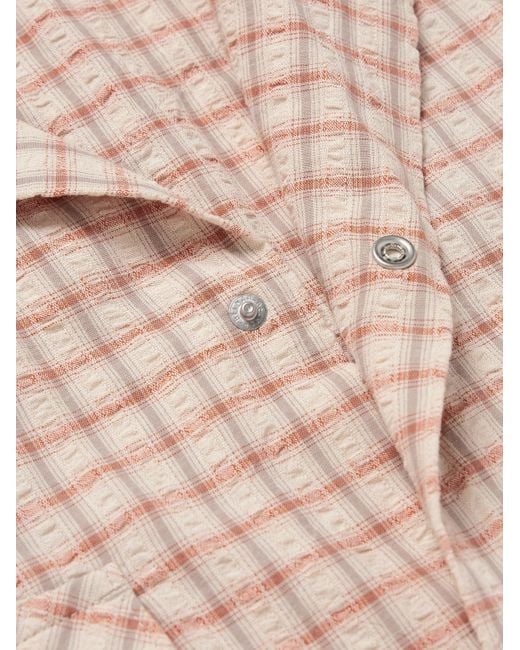 Kapital Pink Camp-collar Logo-appliquéd Checked Cotton And Linen-blend Seersucker Western Shirt for men