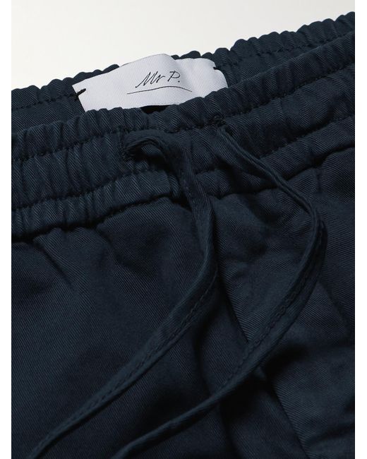 Mr P. Blue Straight-Leg Cotton-Blend Twill Drawstring Trousers for men