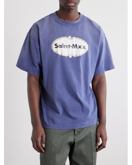 SAINT Mxxxxxx Blue Logo-Print Cotton-Jersey T-Shirt for men