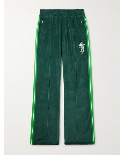 Amiri Gerade geschnittene Jogginghose aus Baumwollvelours mit Logostickerei und Streifen in Green für Herren