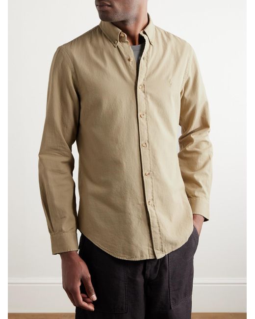 Polo Ralph Lauren Natural Button-down Collar Logo-embroidered Cotton-dobby Shirt for men