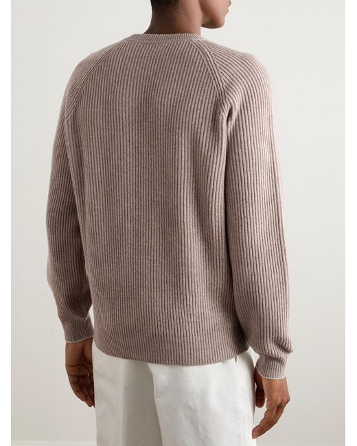 Brunello Cucinelli Natural Ribbed Cashmere Sweater for men