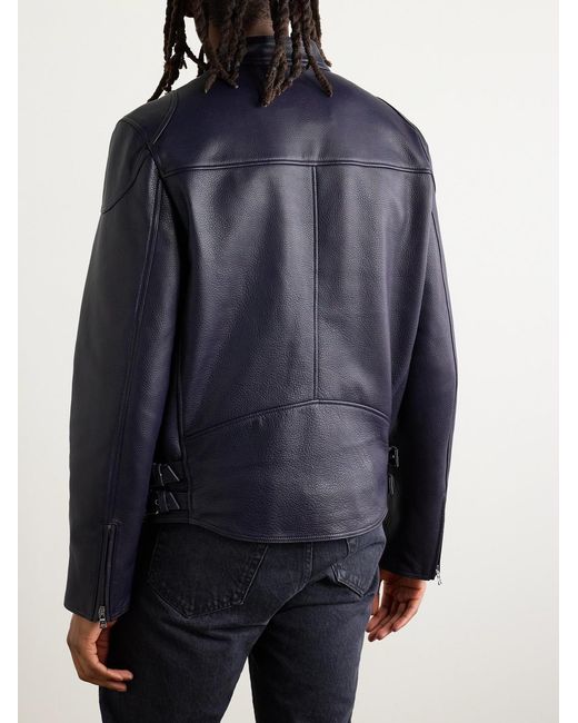 Mr P. Blue Slim-Fit Full-Grain Leather Jacket for men