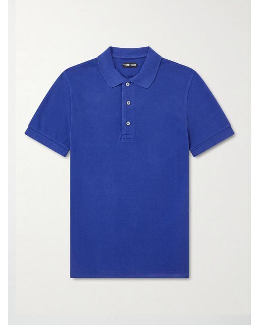 Tom Ford Blue Slim-fit Lyocell And Cotton-blend Piqué Polo Shirt for men