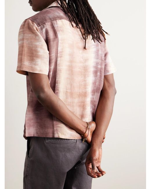 Corridor NYC Cosmic Hemd aus einer Leinen-Baumwollmischung mit Batikmuster und Reverskragen in Pink für Herren