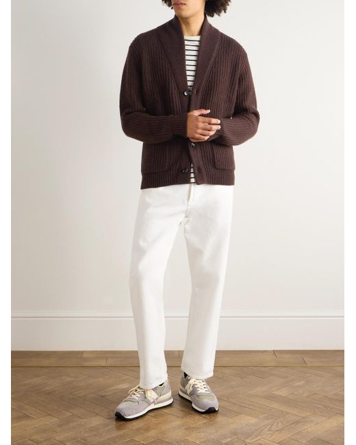 Allude Brown Shawl-Collar Wool And Cashmere-Blend Cardigan for men