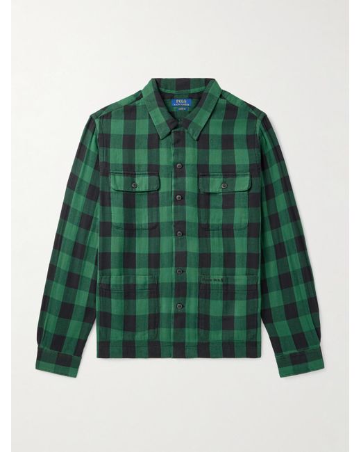 Polo Ralph Lauren Green Logo-Embroidered Checked Cotton-Flannel Overshirt for men