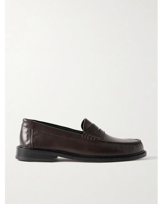 VINNY'S Brown Yardee Leather Penny Loafers for men