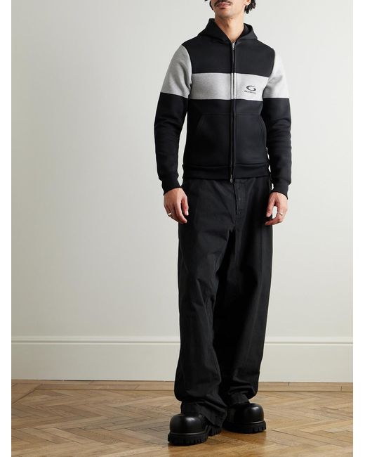 Balenciaga Black Logo-Embroidered Colour-Block Cotton-Jersey Hoodie for men