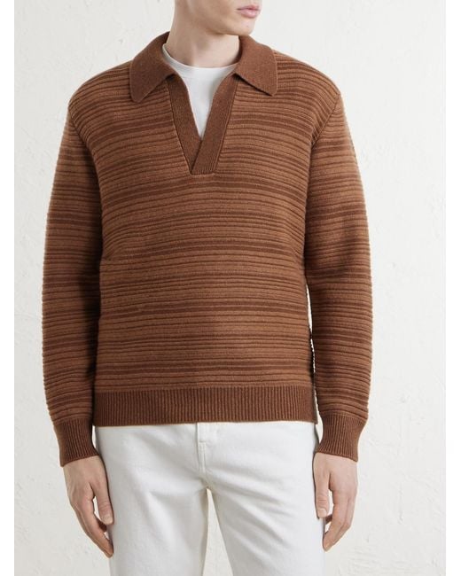 Canali Brown Wool And Cashmere-Blend Polo Sweater for men