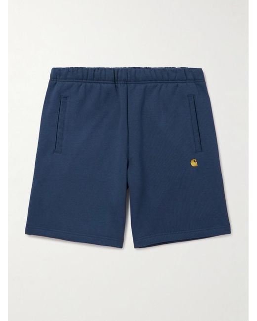 Carhartt Blue Chase Straight-leg Logo-embroidered Cotton-blend Jersey Shorts for men