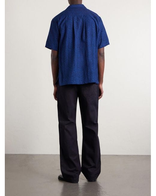 Blue Blue Japan Blue Camp-Collar Cotton-Jacquard Shirt for men