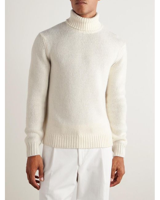 Ralph Lauren White Ribbed Cashmere Rollneck Sweater for men