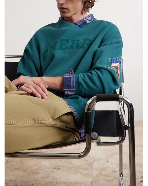 CHERRY LA Blue America's Favorite Crewneck Logo-Print Embroidered Cotton-Jersey Sweatshirt for men