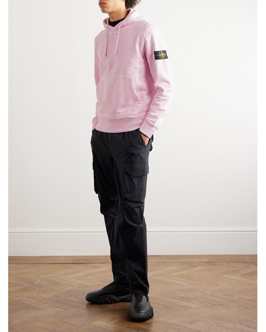 Stone Island Pink Logo-appliquéd Garment-dyed Cotton-jersey Hoodie for men