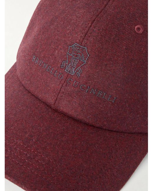 Brunello Cucinelli Logo-Embroidered Leather-Trimmed Wool-Flannel Baseball Cap