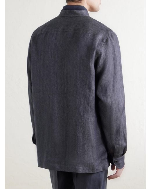 Rubinacci Blue Safari Linen Jacket for men