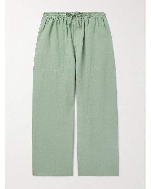 Loewe Green Paula's Ibiza Wide-Leg Cropped Woven Drawstring Trousers for men