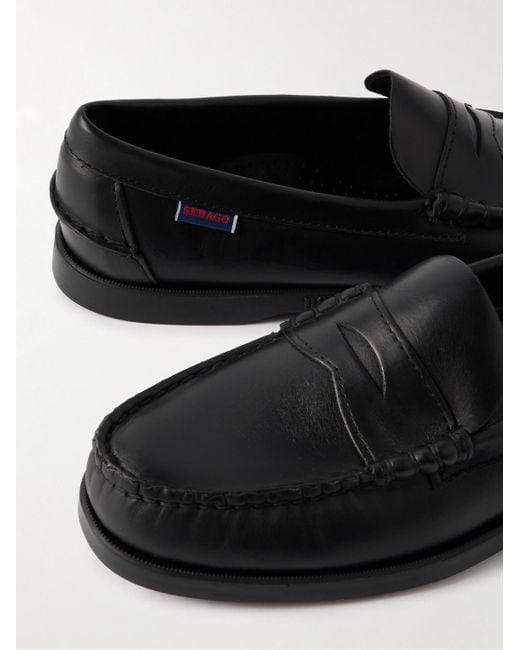 Sebago Black Dolphin Waxed-Leather Penny Loafers for men