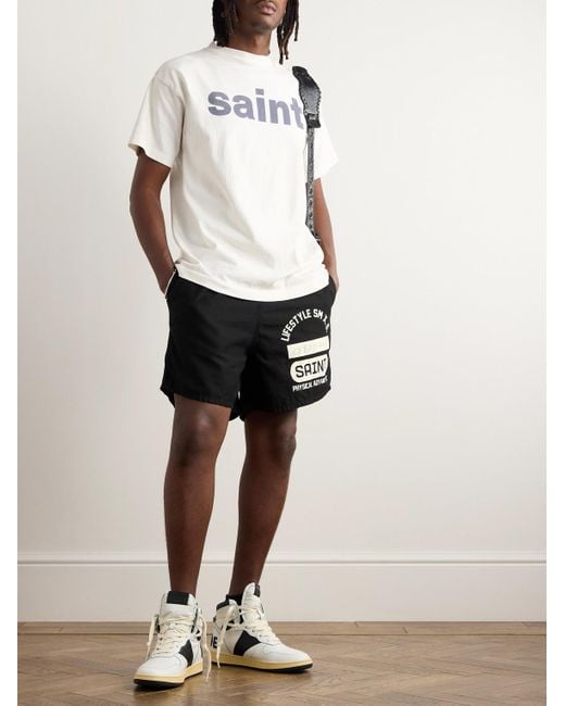 SAINT Mxxxxxx Black Straight-leg Logo-print Cotton-jersey Shorts for men